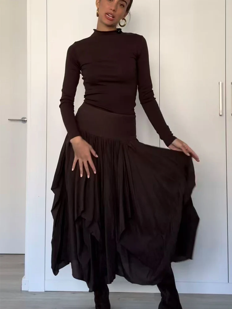 Damskie spódnice midi z falbanami, warstwowe, plisowane, z wysokim stanem, eleganckie, z elastyczną talią. ﻿ Wiosna Jesień Nowość