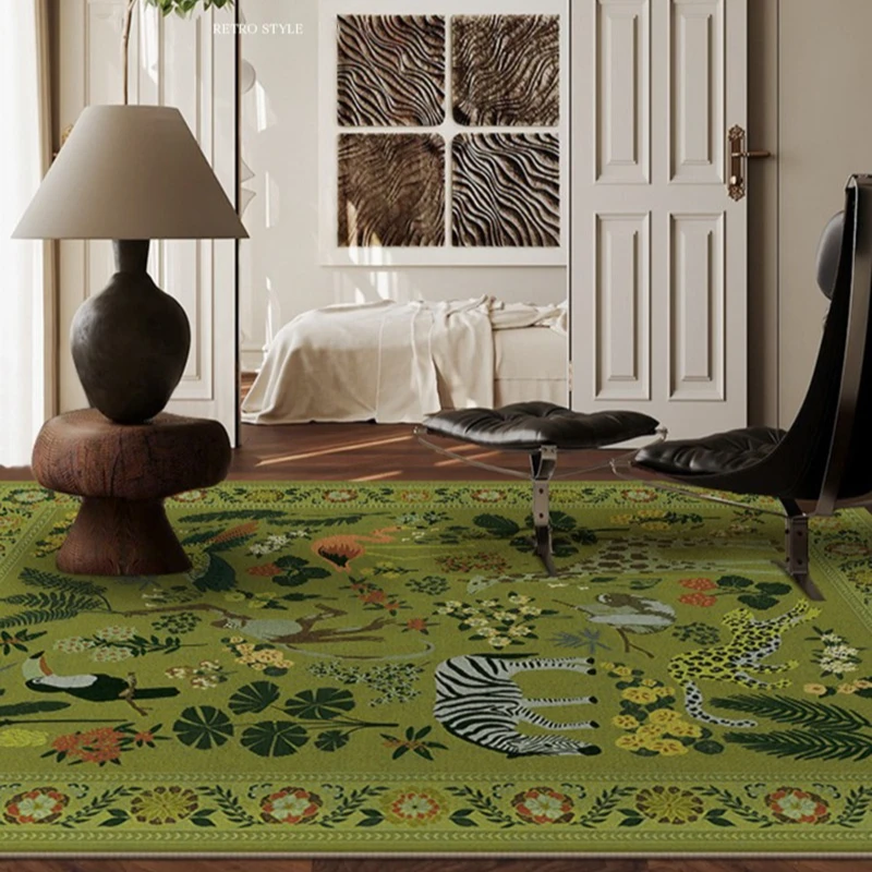 

Carpet for Living Room Green Retro Animal Leaf Pattern Bedroom Rug Large Area Advanced Light Luxury Coffee Table Mat Alfombra 러그