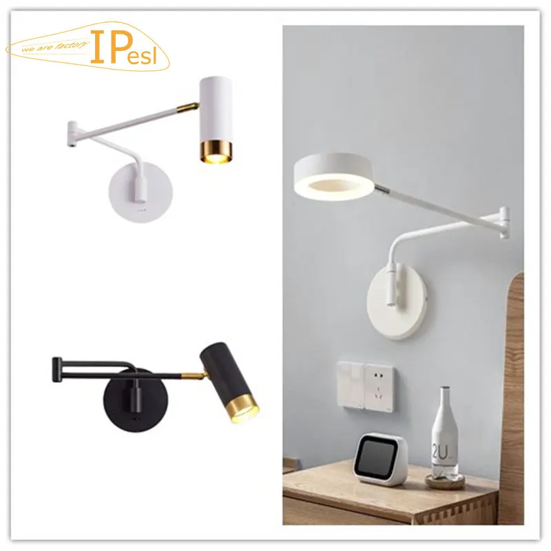 modernas lampadas de parede led ajustaveis com interruptor do sensor de toque polo longo telescopico braco longo dobravel cabeceira wall reading lamp 01