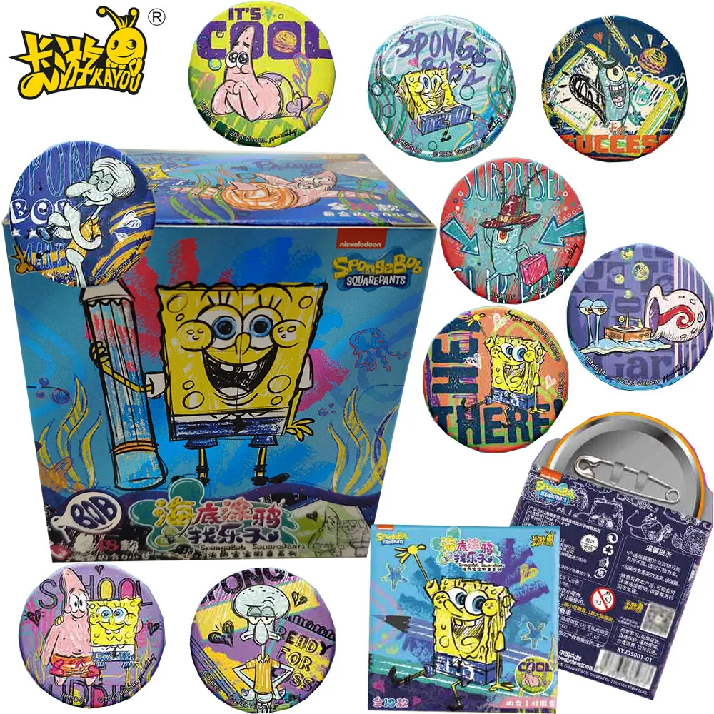

New Genuine Kayou SpongeBob SquarePants Anime High-definition Characters Round Badge for Backpack Clothing Accessories Fun Gifts