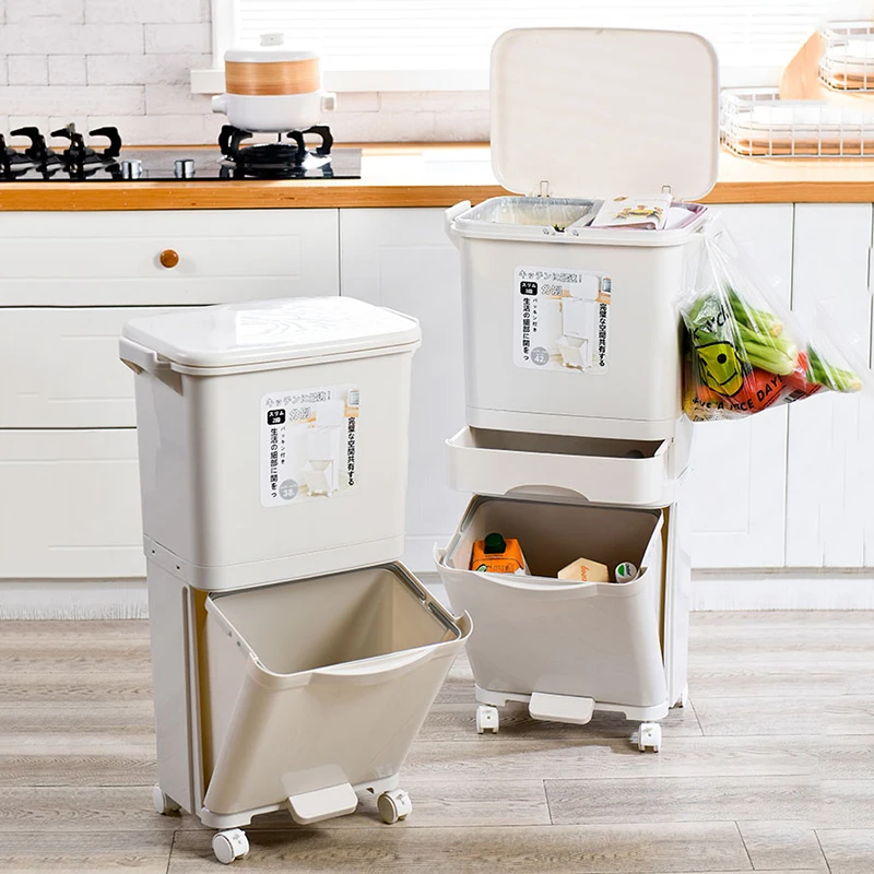 

Kitchen Trash Can Recycle Bin Double Dry And Wet Separation Foot Stepping Trash Can Living Room Cubo De Basura Kitchen Storage