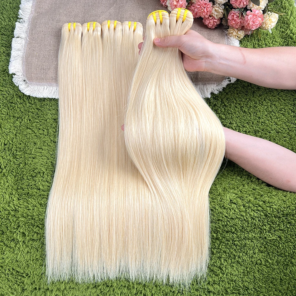 # 613 farbige glatte Echthaar-Bündel, blond, 1/2/3/4 Stück, doppelter Schuss, 100 % vietnamesisches rohes reines Echthaar, Webart-Erweiterungen – Detail 5