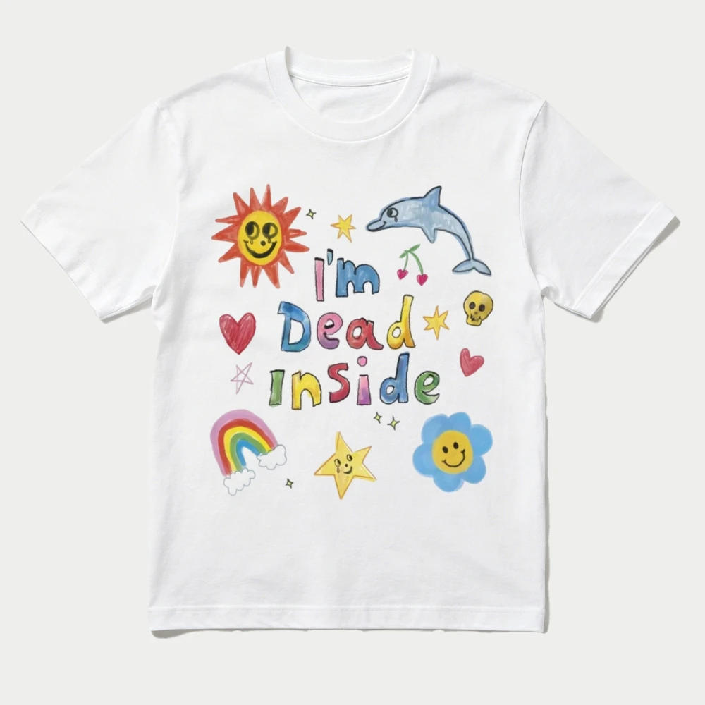 Men's Dark Humor Irony I'm Dead Inside Print Graphic T-Shirt Cotton Unisex Tee All-season Casual Oversized Loose Short Sleeve