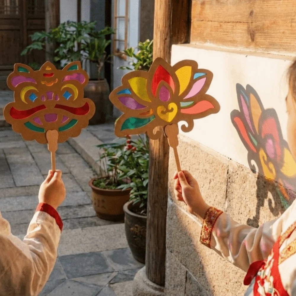 Handmade Light and Shadow Fan Eco-friendly Color Enlightenment Mid-Autumn Festival Fan DIY Material Kit Cardboard Fan
