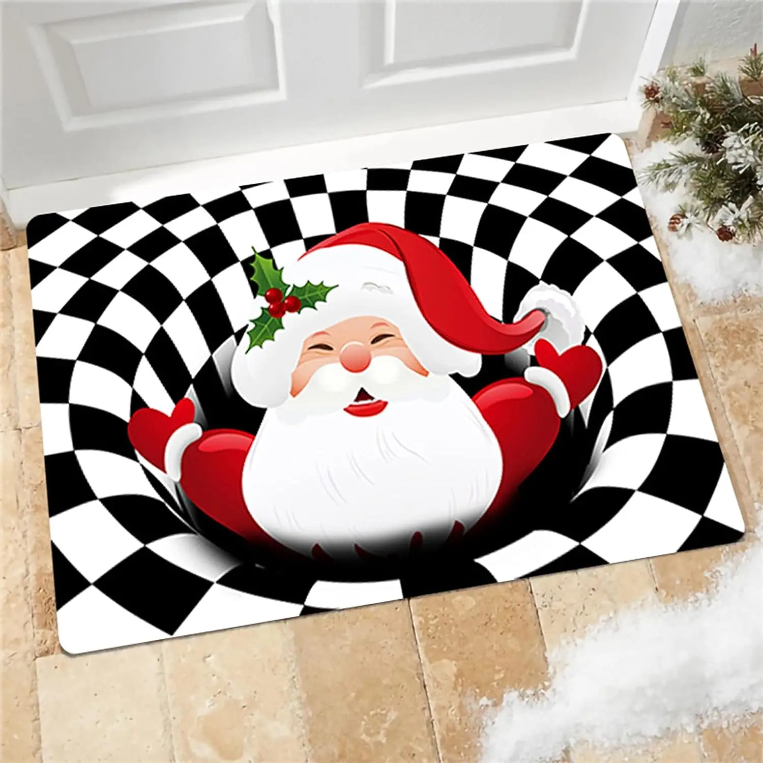 Christmas Decoration Swirl Illusion Welcome Entrance Door Mat Home  Living Room Carpet Bedroom Non-Slip Floor 