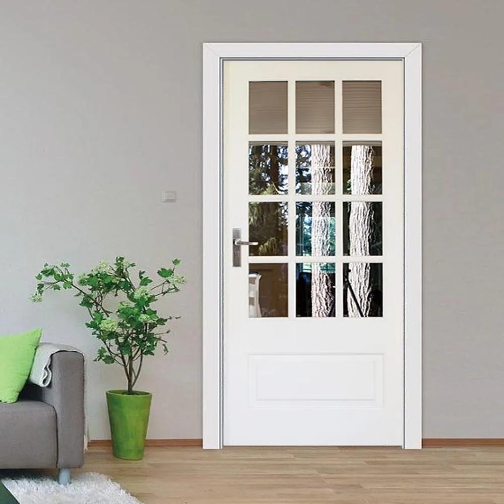 

White Simulated Glass Door Sticker Wood Style Door Wrap Mural Living Room Bedroom Home Decorative Wallpaper