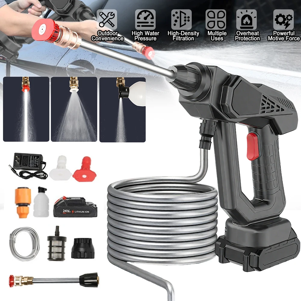 

300 Вт 30 бар беспроводной беспроводной автомойка высокого давления водяной пистолет перезаряжаемая литиевая батарея мощный инструмент для очистки автомобиля