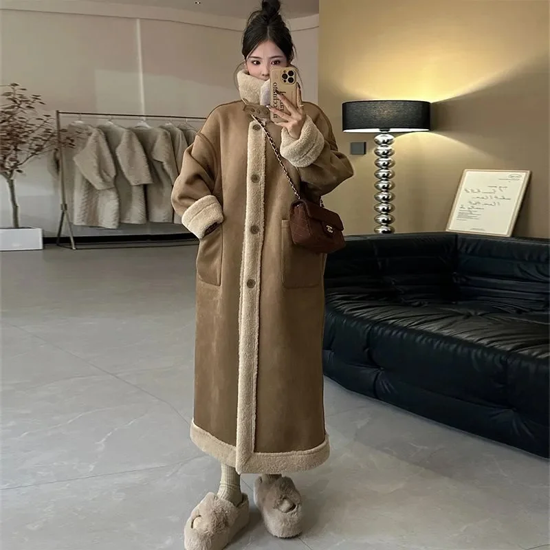 2024 Winter Thick Women\'s Long Double sided Lamb Plush Suede Suit with Leather Fur Integrated Environmental Protection Fur Coat