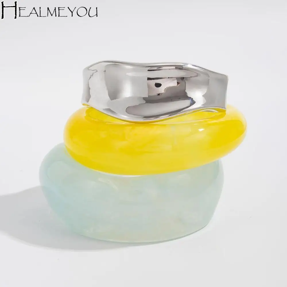 

Bohemian Acrylic Bangle Smudging Wide Rectangle Irregular Wide Bracelet Jewelry Accessories Minority Design Retro Hand Ring