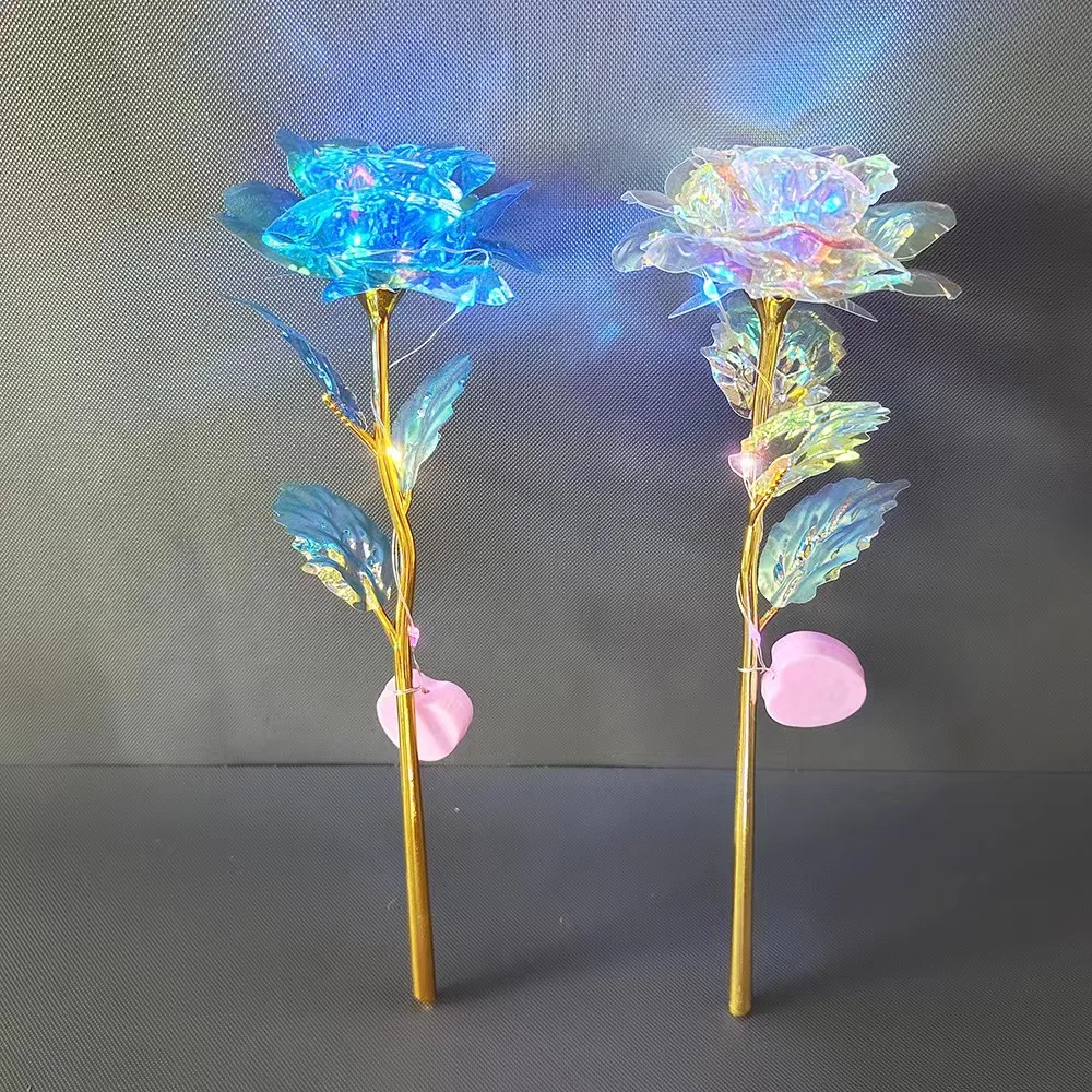 2pcs Led Valentine's Day Mother's Day Gift 24K Foil Plated Roses Artifical Flowers Wedding Decor Lighting Roses Creative Gift