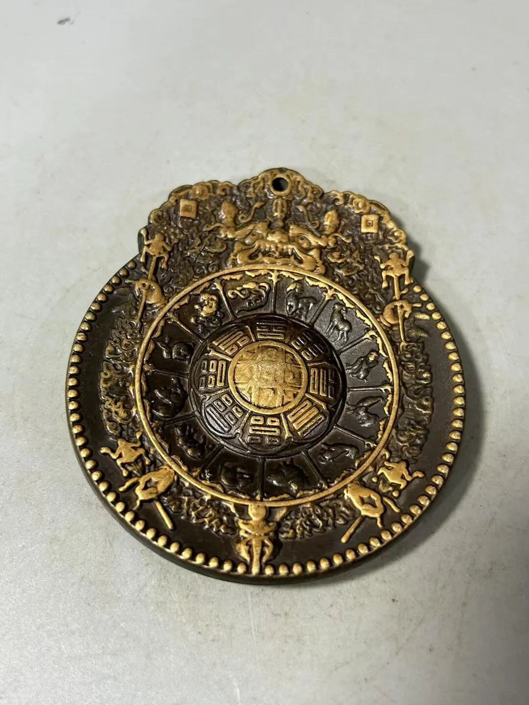 Old Collection Chinese Antique Miscellaneous Pure Copper Gilded Nine Palace Bagua Pendant Decorative Statue