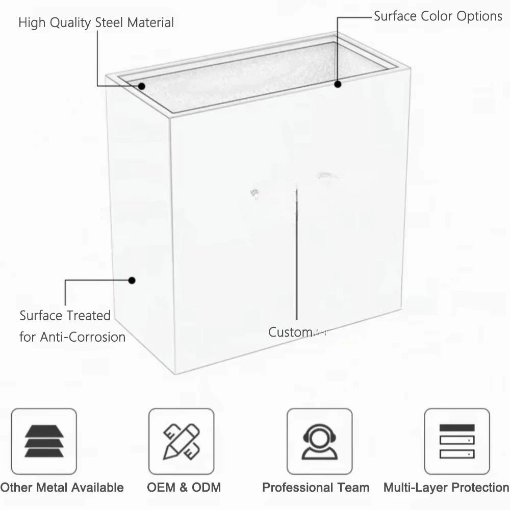 Customized large rectangular flower pot metal box  outdoor garden