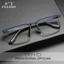 CLLOIO New Pure Titanium Anti Blue Light Reading Glasses Men Acetate Square Myopia Glasses Hyperopia Prescription Eyewear DTX137