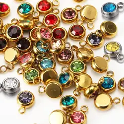 20pcs 6mm Stainless Steel Rhinestone Beads Gold Color Crystal Charms Pendants for Necklace Bracelet Jewelry Making Charm DIY