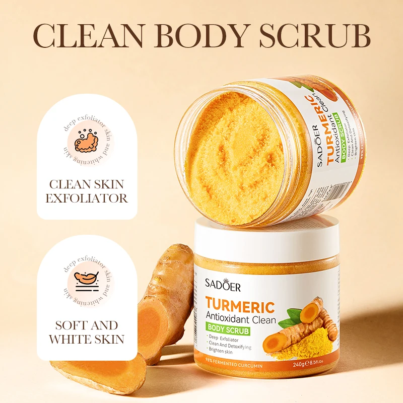 

SADOER Turmeric Brightening Scrub Deep Cleansing Exfoliating Body Scrub Salt Moisturizing Hydrating Smoothing Skin Care