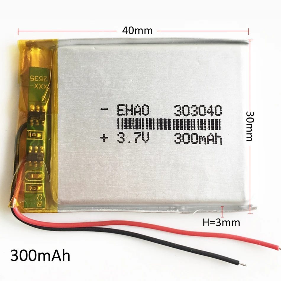 3.7V 300mAh Lithium Polymer Lipo Rechargeable Battery 303040 For MP3 GPS Bluetooth Headset Camera Recorder Mobile Phone Massager