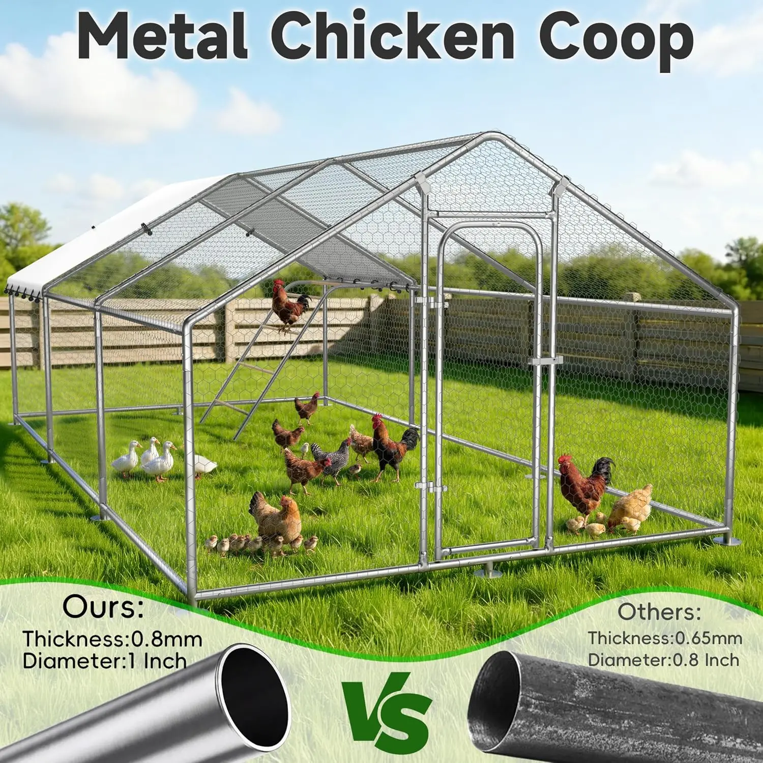 

Large Metal Chicken Coop with Run for Yard with Waterproof &Anti-UV Cover,19.7 x 10 x 6.4ft Outdoor Walk-in Poultry Cage Chicken
