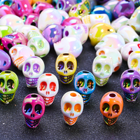 10pcs Colored Skull Beads 3D Skull Acrylic Beads Handmade Carft for DIY Halloween Jewelry Decoration Materials