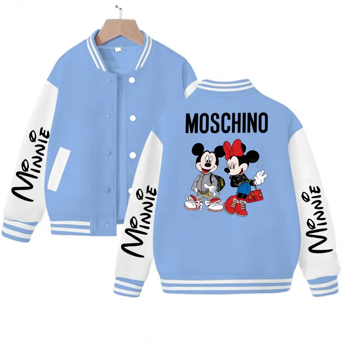 

Vintage Mickey Mouse Minnie Print Baseball Uniform Casual Long Sleeve Women College Student Coats Classic Character Jackets