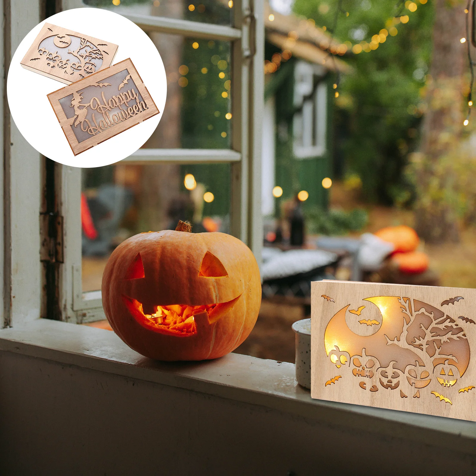 

2pcs Pumpkin Ornament LED Light Halloween Decoration Festival Party Night Light Wooden Adornment Gift for Family Bar Mall