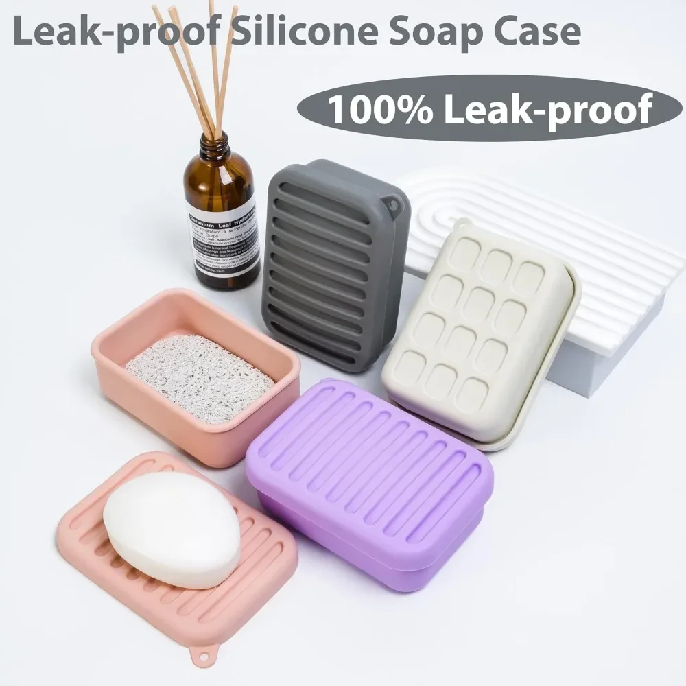 Leakproof Silicone Soap Case for Travel, Camping, Gym - Compact Soap Holder with Drainage Layer (Deep-Gray)