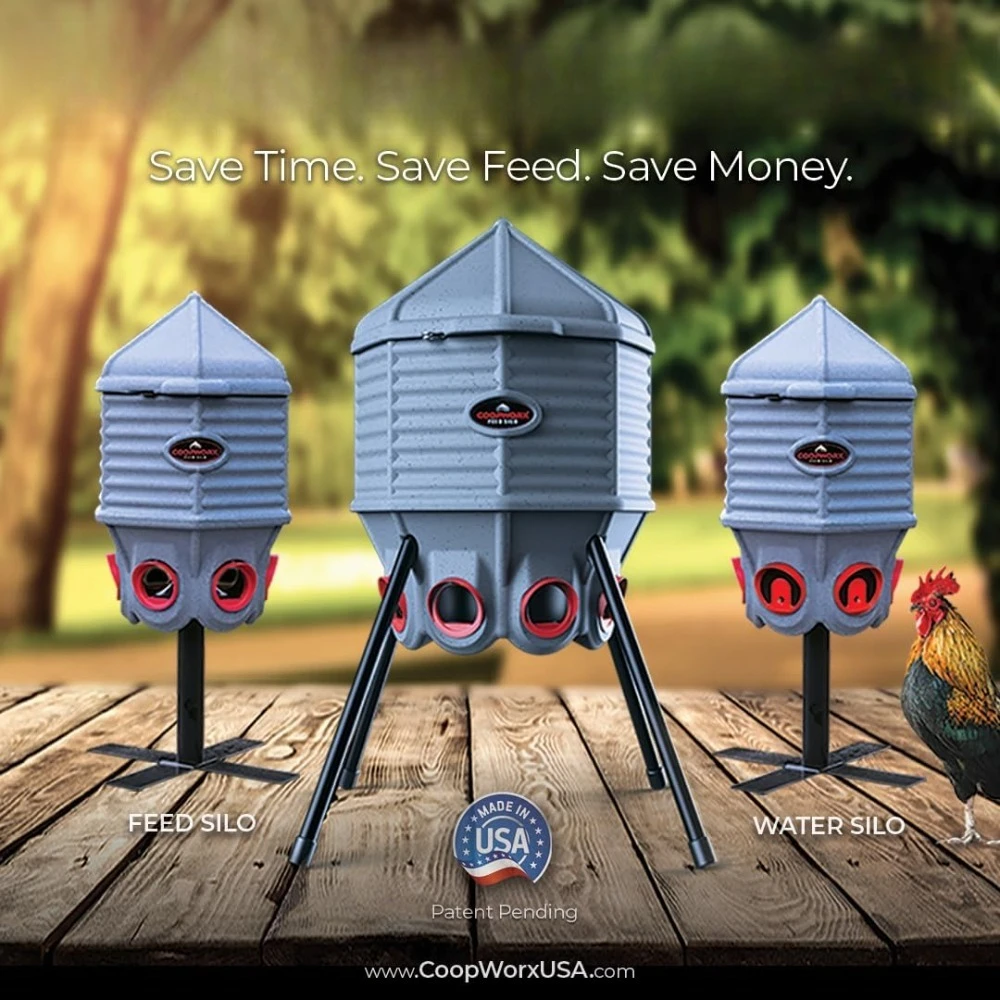 Gevogeltevoeder 80 lb Capaciteit Verstelbare hoogte UV Stabiel Weerbestendig 8 voedingspoorten Silo-vorm Roestbestendig voor kippen