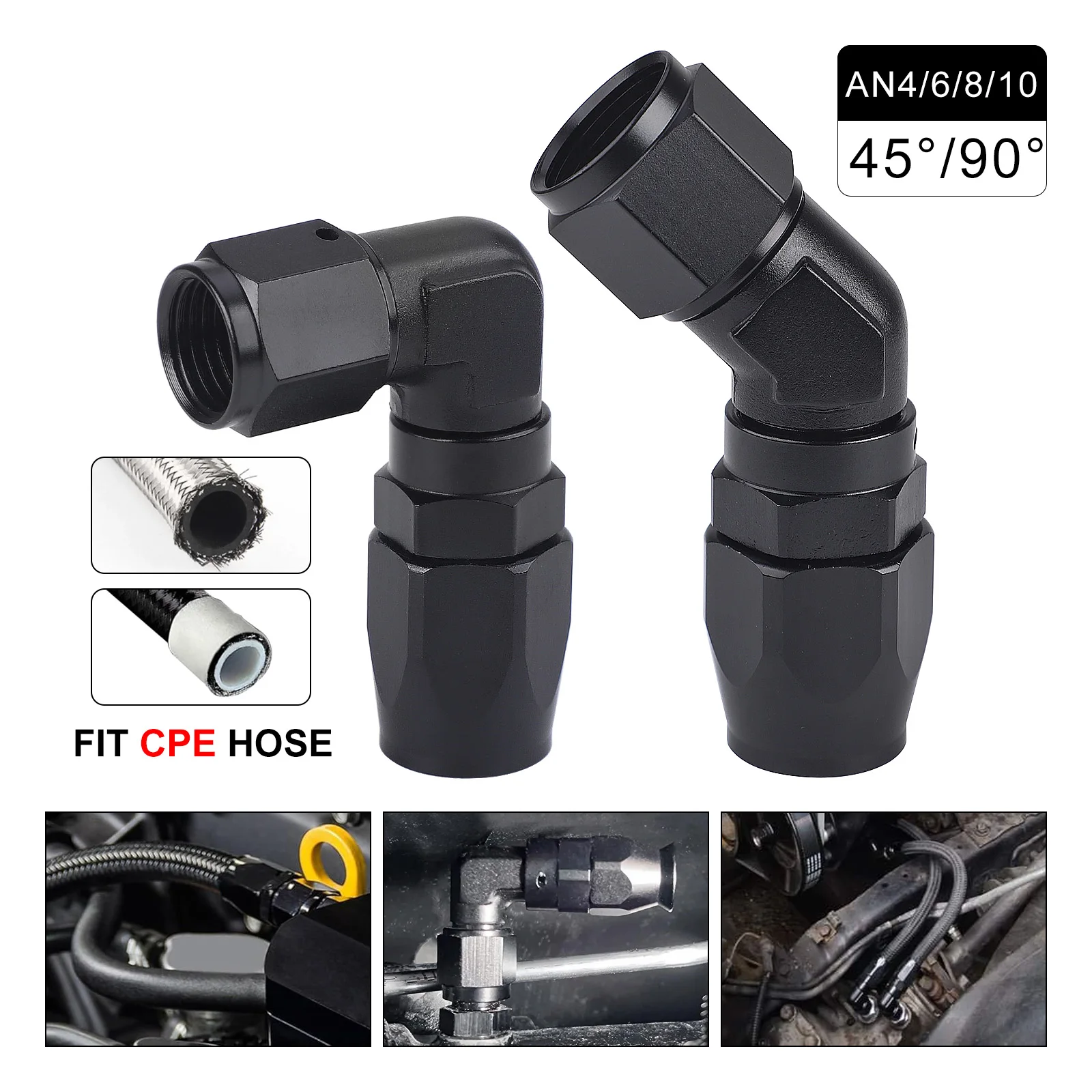 Black AN4 AN6 AN8 AN10 Aluminum Forged Type Swivel Hose End Fitting Adapter 45 Degree 90 Degree For Car CPE Oil Cooler Fuel Line