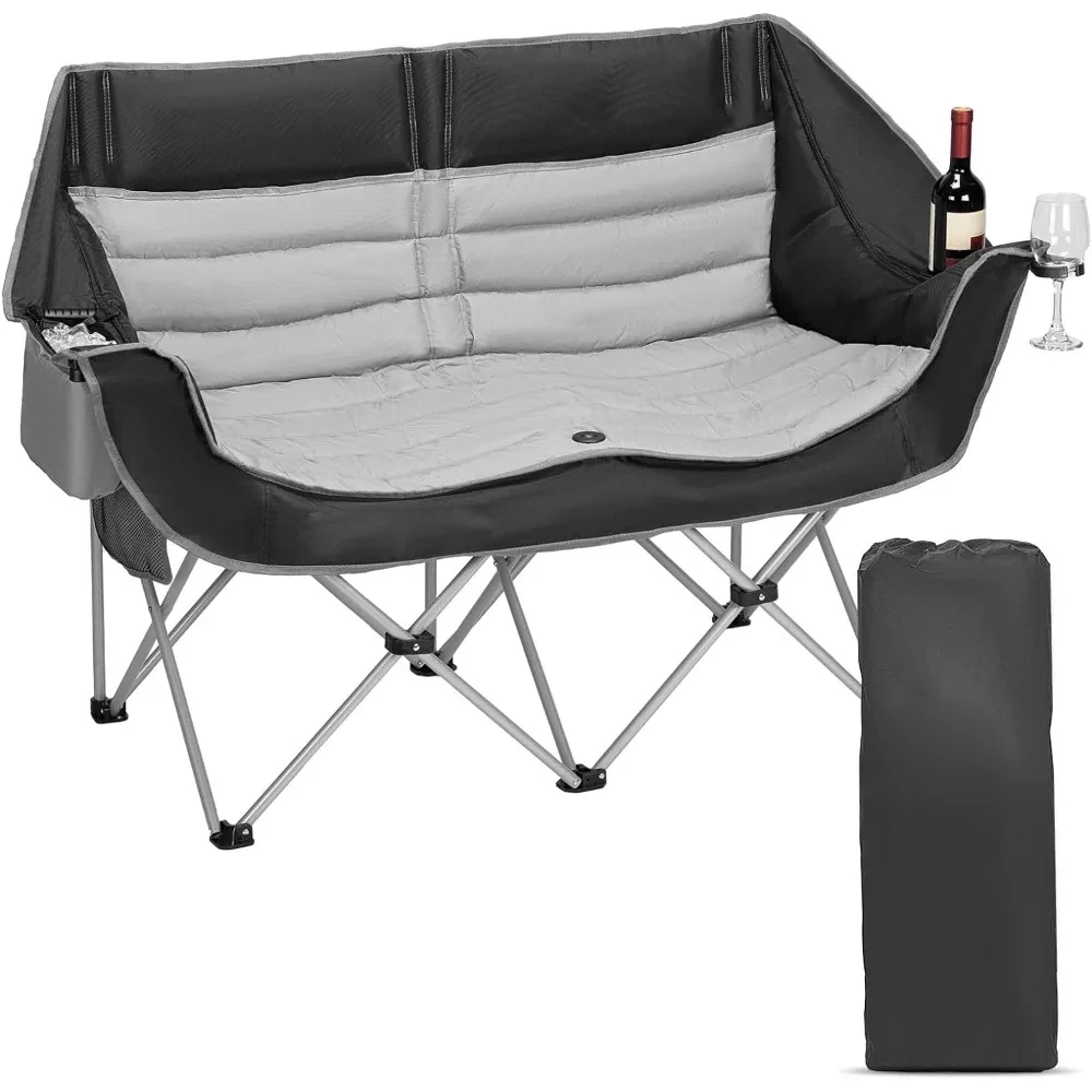 

Double Camping Chair Portable Folding Outdoor Loveseat with Cup & Wine Glass Holder for Outdoor-Supports up to 530 LBS