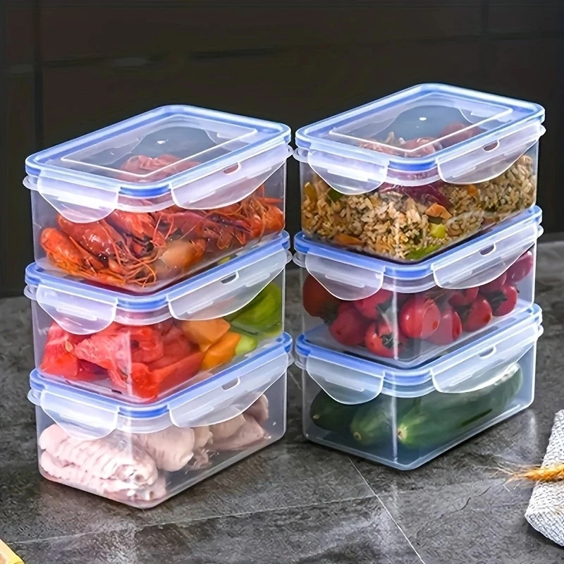 4-Piece Plastic Rectangular Food Storage Container With Lid, Transparent Microwave Oven Fresh-Keeping Box, Multifunctional Cabin