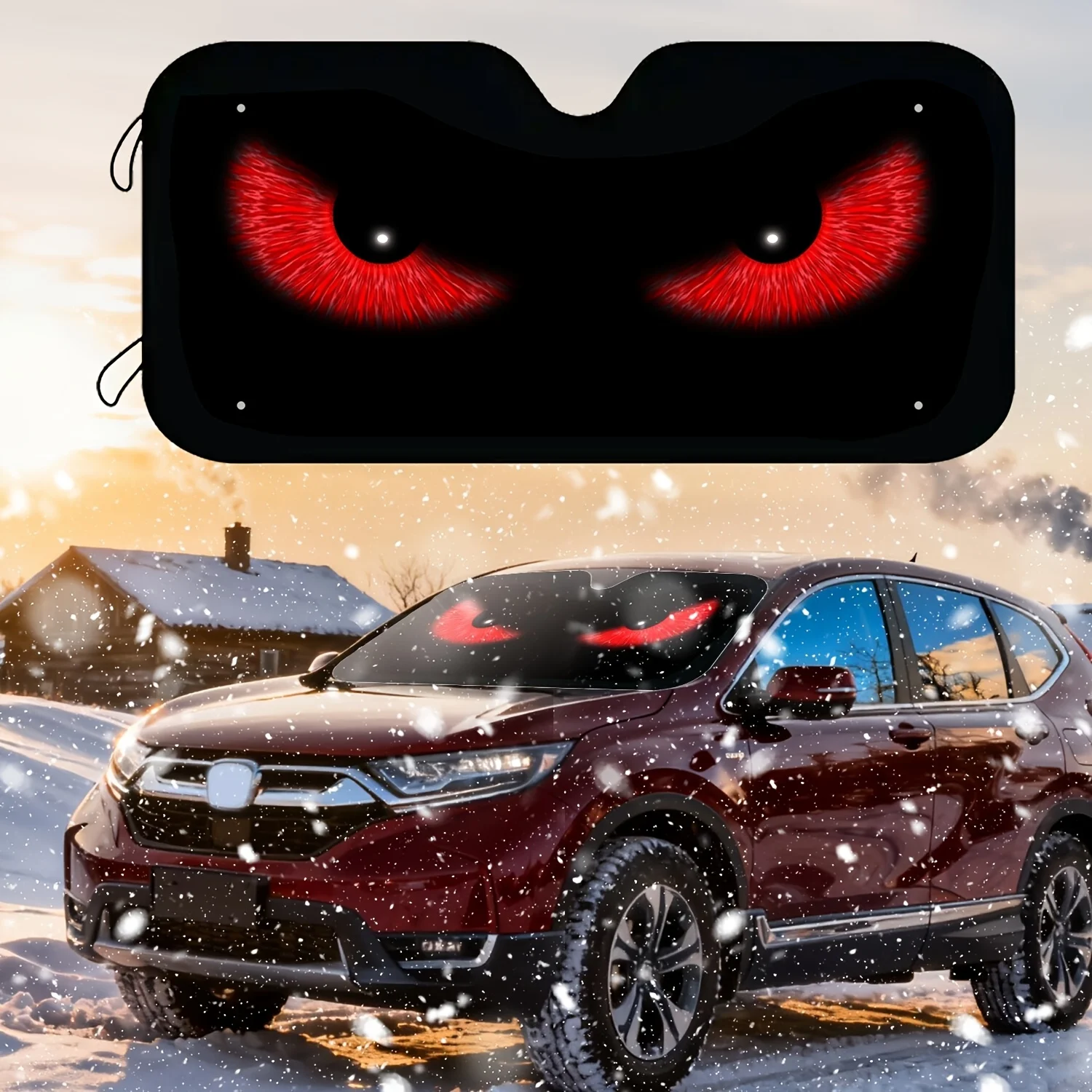 

Funny Folding Block Sun Visor For Car - UV-Reflective Windshield Sunshade With Red Eyes Design, Keeps Your Vehicle Cool & Protec