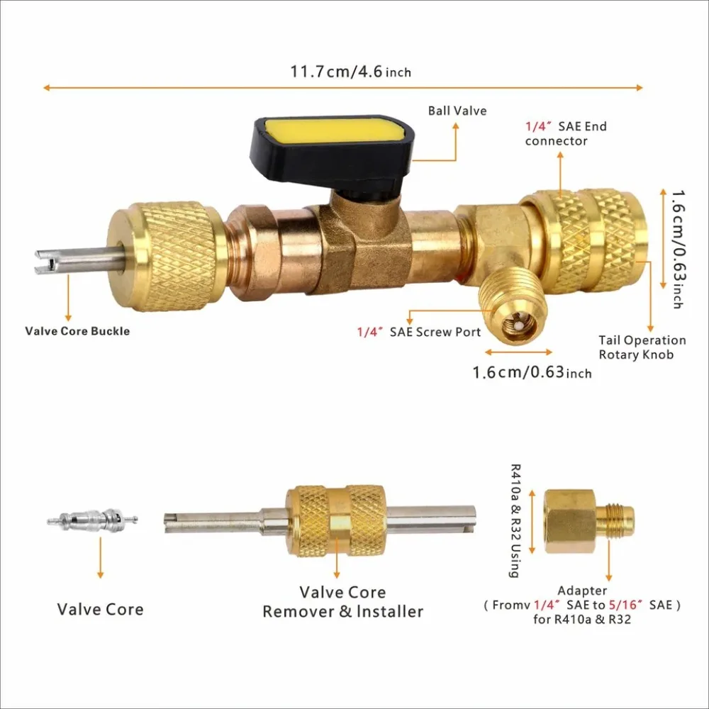 Doppelgröße 1/4" & 5/16" Ventilkern-Entferner- und Installationskit, Schrader-Ventilwerkzeug für R22 R410a R134A R12 R32 Kältemittel – Detail 5