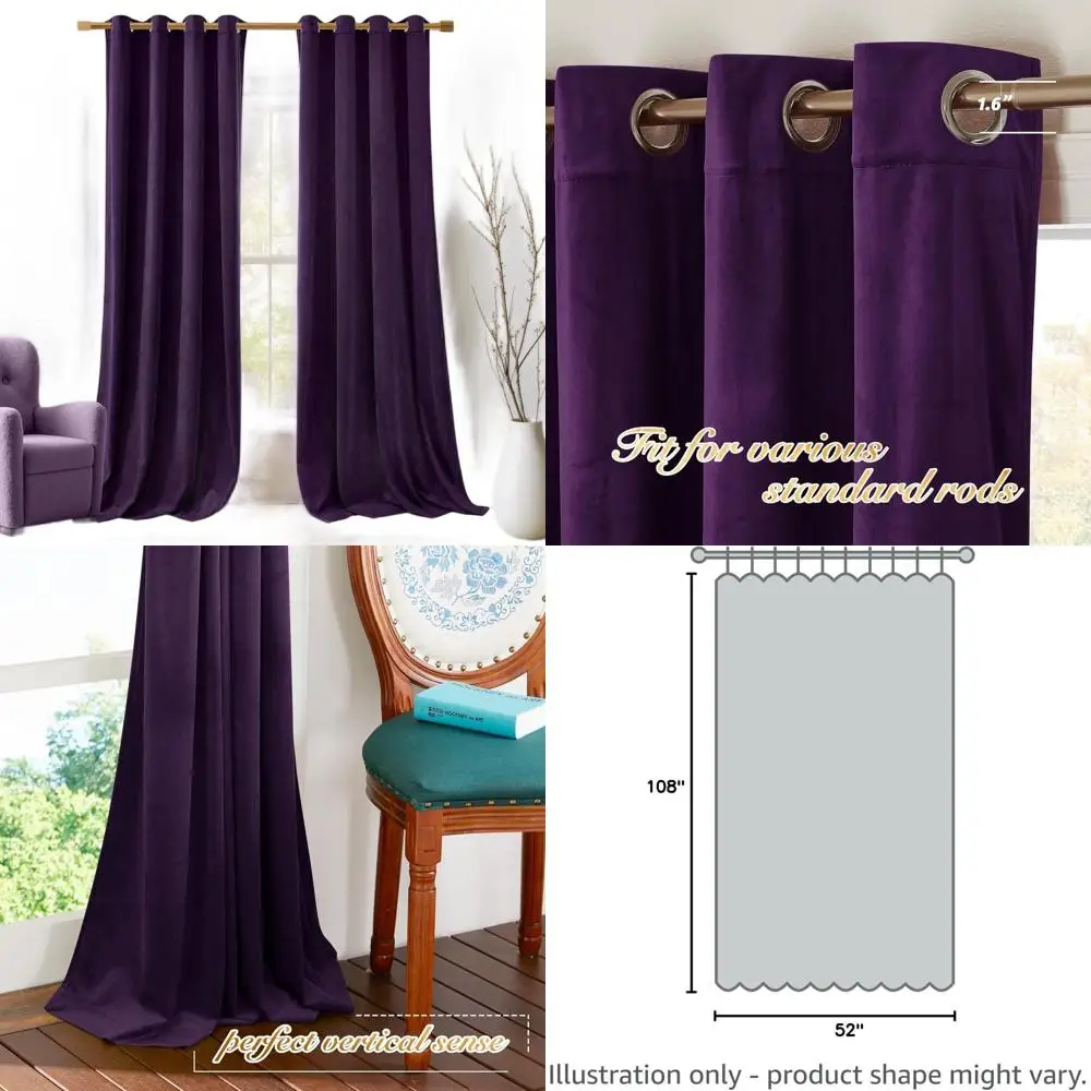 

108 тяжелых матовых плотные шторы для гостиной — 52, ширина, 2 панели, звукоизоляция и защита конфиденциальности