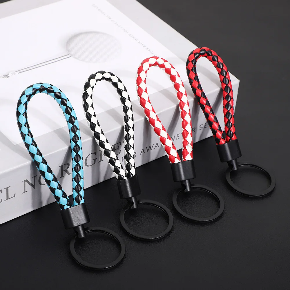 

Leather Woven Keychain Car Key Black Buckle Pendant Cute Backpack Key chains keyring Hanging Accessory