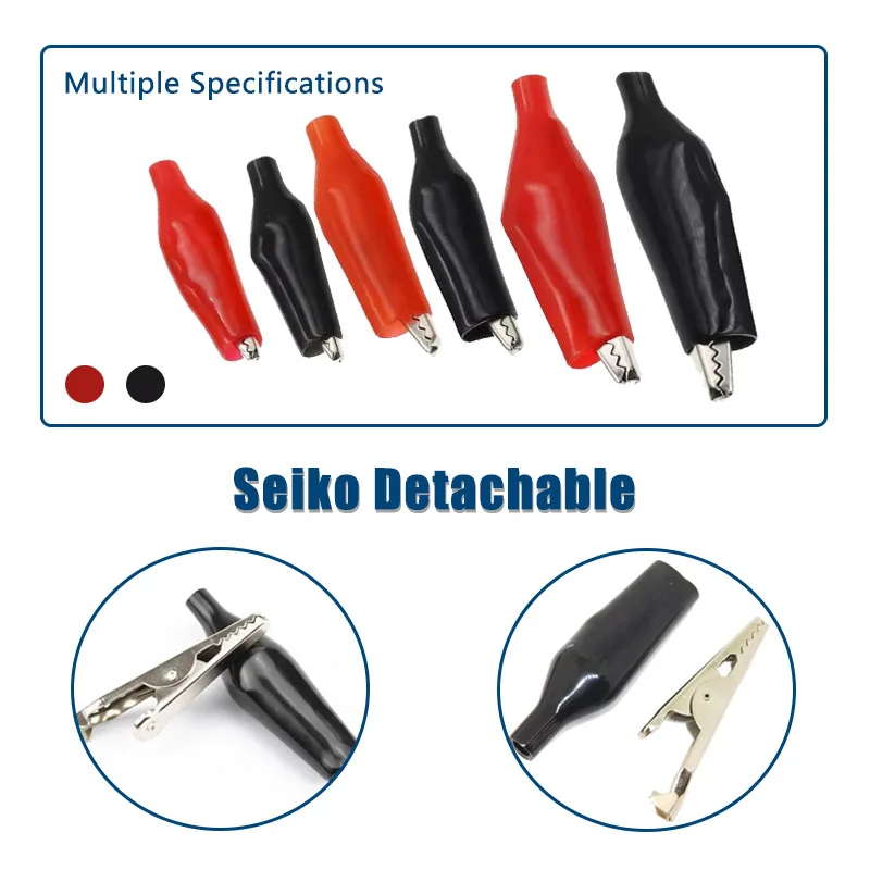 10 Pcs Crocodile Type Clip 28 35 45mm Black Red  Soft Plastic Coated Testing Probe Mini Alligator Test Clip
