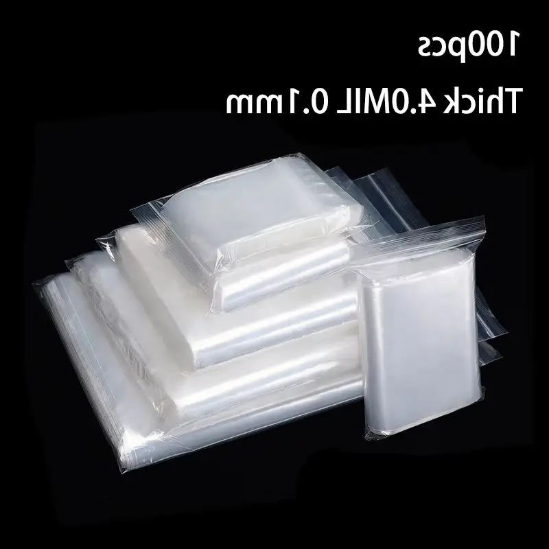 100pcs Thick 4.0MIL 0.1mm Clear Zip Lock Ziplock Storage Bags Heavy-Duty Transparent Plastic Zip Package Reclosable Poly Bag