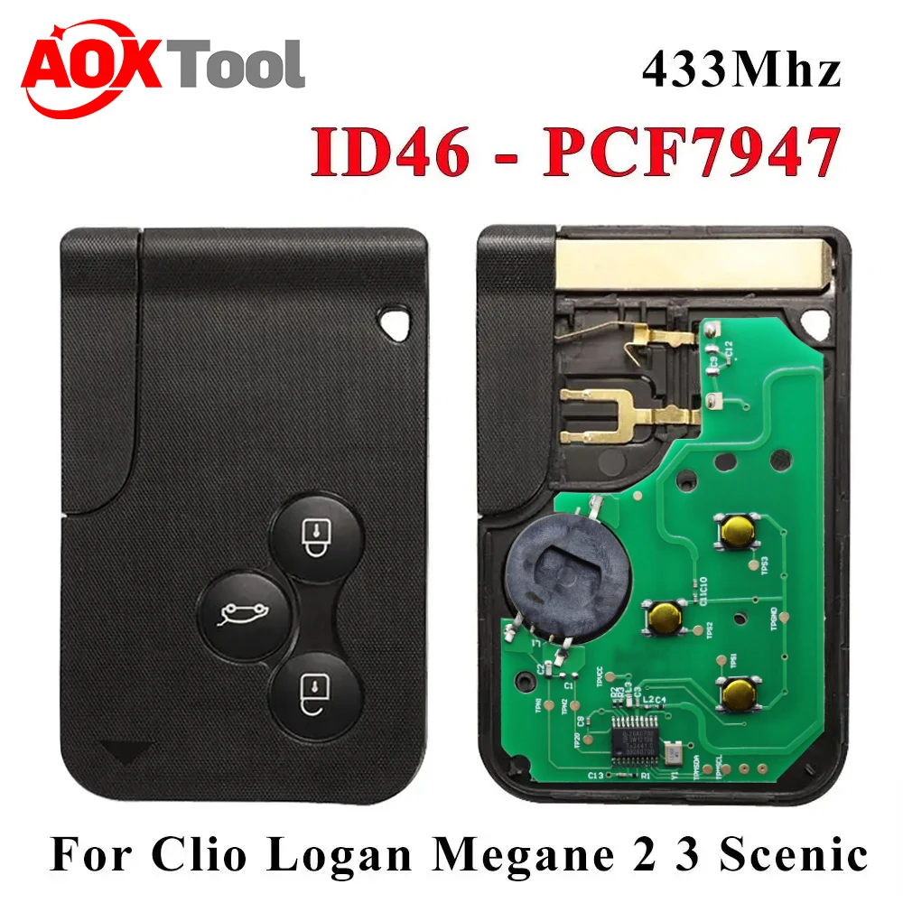 Per la carta Renault Megane II Card Scenic II Grand Scenic 433 mhz PCF7947 ID46 Renault Remote Megane card Scenic Card