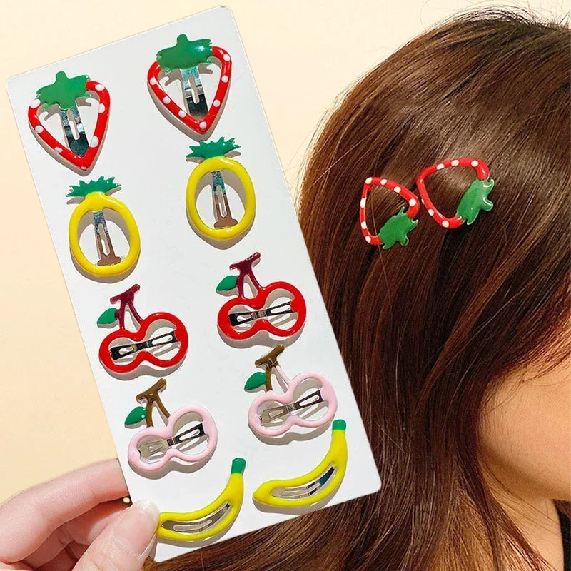 Pinzas laterales para el pelo para niña, horquilla de frutas, adorno para la cabeza, accesorios para el cabello, 5 unidades