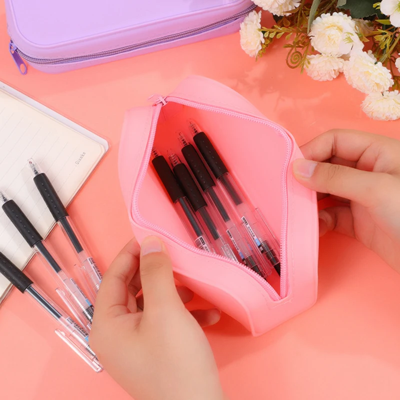 Waterproof Soft Silicone Pencil Case Candy Color Pencil Stationery Box Large Capacity Makeup Brush Storage Box Student Supplies