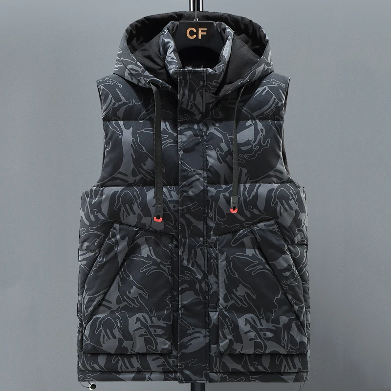 Winter Thick Vests Men 2023 Brand Casual Camouflage Warm Cotton Padded Sleeveless Jacket Men Plus Size Waistcoat Hooded L-6XL