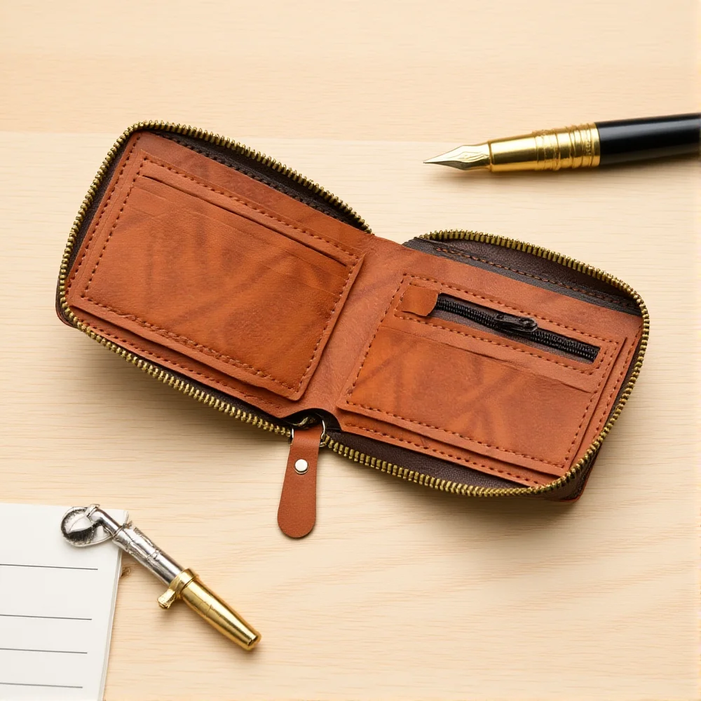 Men's PU Leather Card Holder Wallet with 100 US Dollar Pattern Large Capacity Coin Purse Fashion Card Bag Small Zipper Wallets