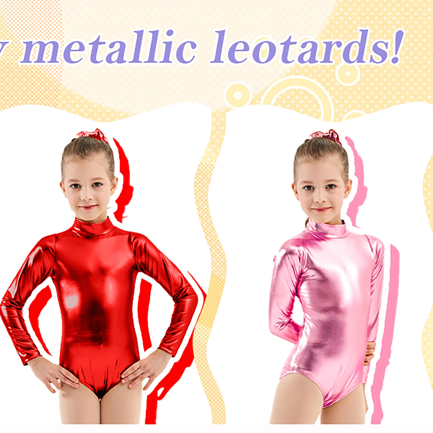 AOYLISEY filles métallique Unitard enfant en bas âge brillant culbutage gymnastique danse justaucorps col montant fermeture éclair manches longues dos body