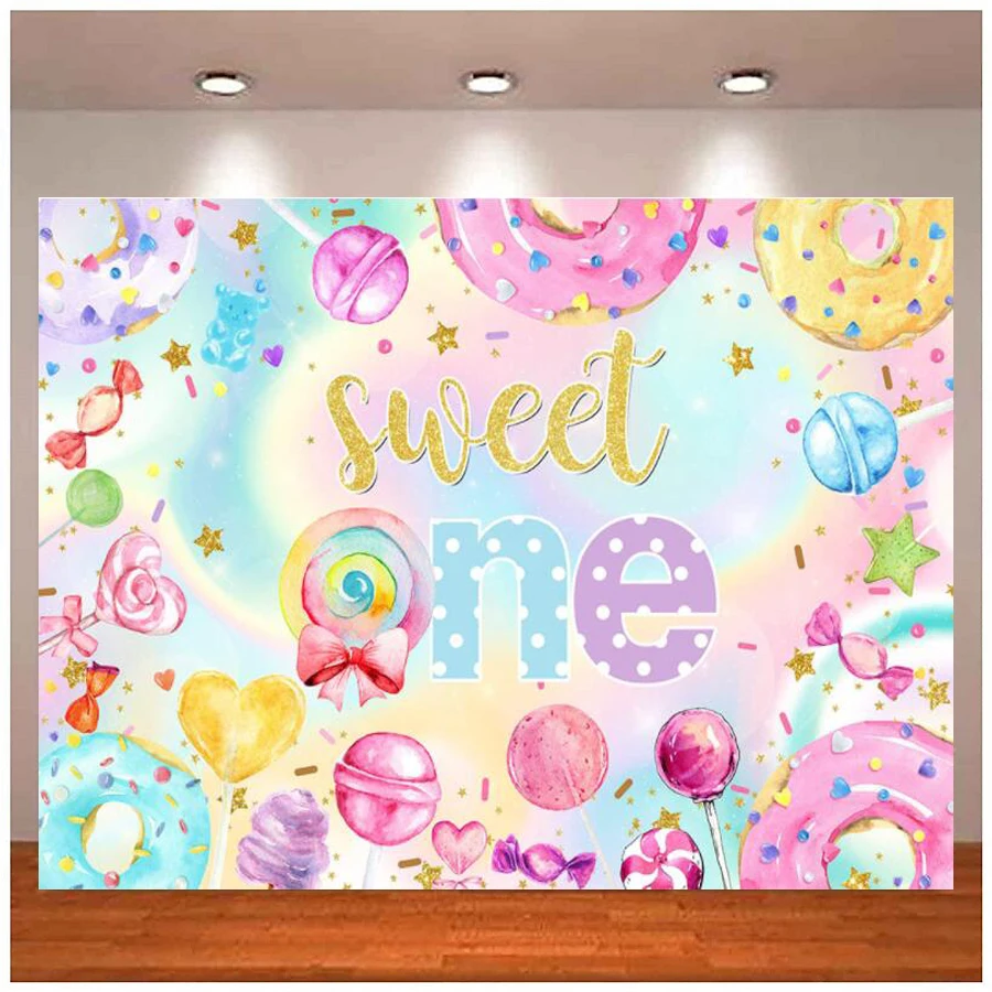 

Photography Backdrop Donuts Sweet One Birthday Party Decor Candy Cake Dessert Banner Table Top Kids Portrait Grow Up Background