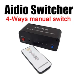 4-WAY stereo audio switcher 4CH Audio IR remote control switch AV audio signal  4-in 1-out audio source switching FOR CD player