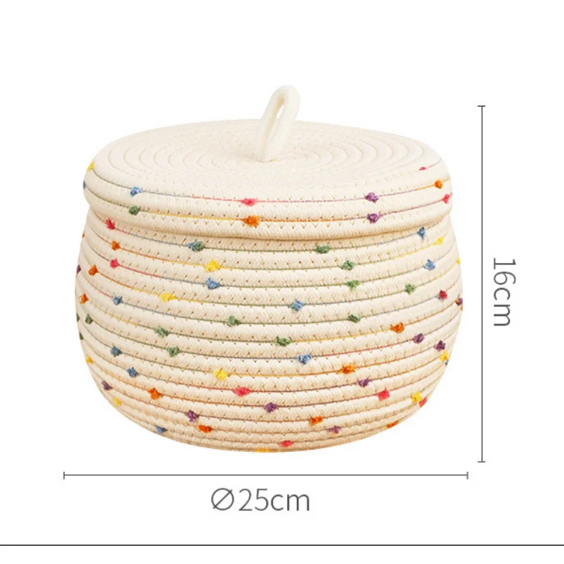 Large Capacity Cotton Rope Desktop Storage Basket with Lid, Waterproof Sundries Box, Portable Cosmetics Storage Box