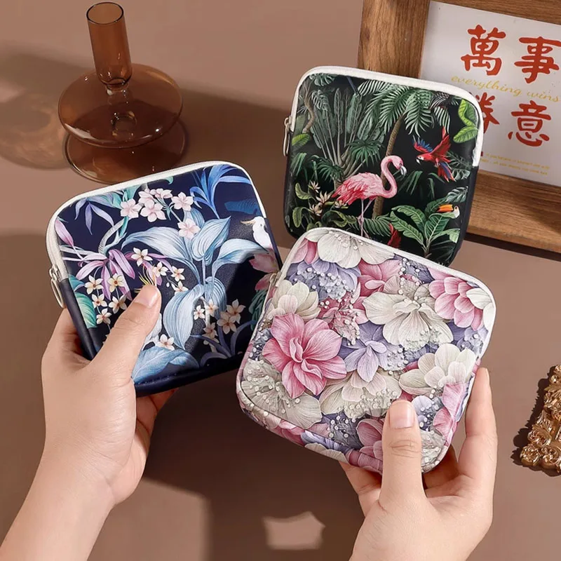 Creative Cosmetic Makeup Bag Coin Purse Large Capacity Sanitary Pads Bag Portable Mini Data Cables Organizer for Women Girl