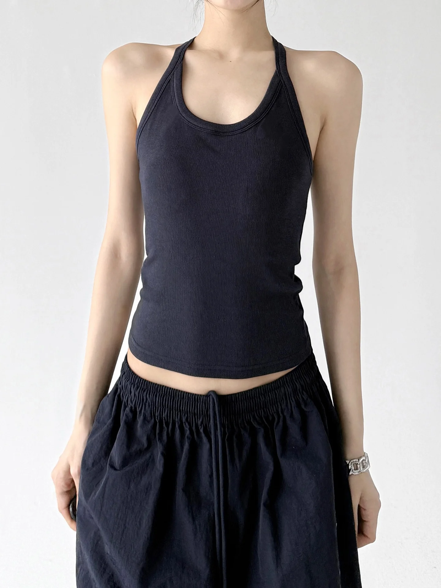 Slim Fit U-Neck Thread Vest Women's Summer New Style Short Hanging Strap Hot Girl Style Cotton Spandex Tank Top with Chest Pad