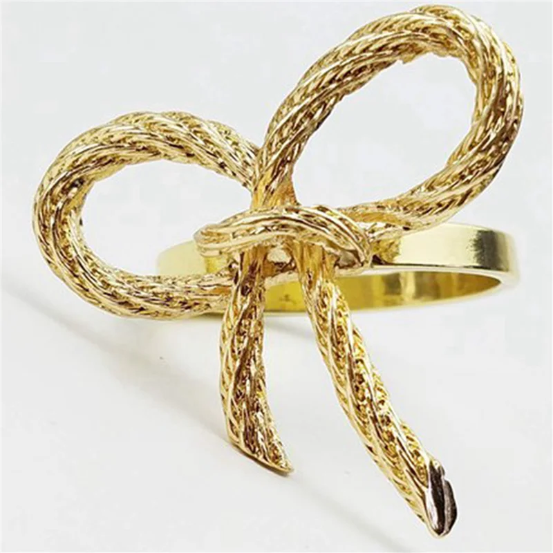 

AB47-60 Pcs Simple Golden Napkin Ring Butterfly Bow Tie Napkin Buckle Hotel Restaurant Mouth Cloth Ring Metal Napkin Ring