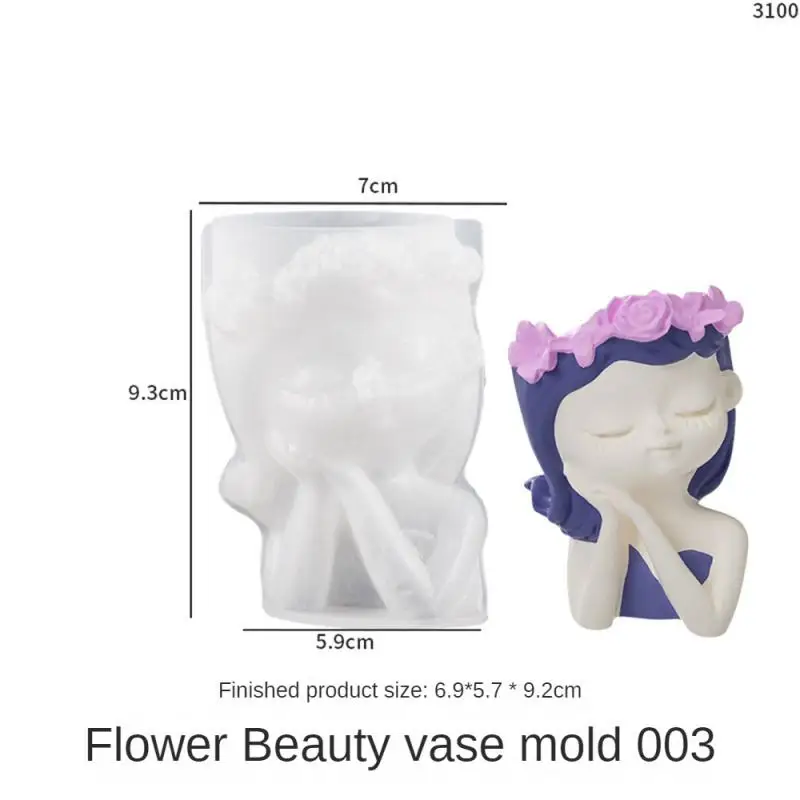 Concrete Vase Silicone Mold Handmade Girl Head Shaped Flower Pot Plaster Epoxy Resin Pen Holder Molds Home Decor Supplies