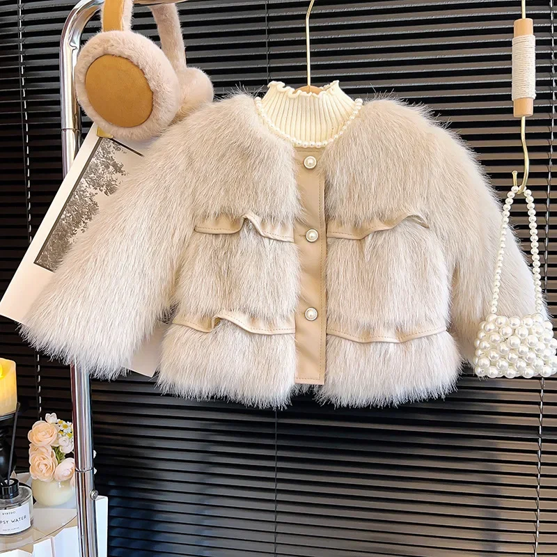 Baby Girl Princess Cotton Padded Fur Jacket Infant Toddler Child Winter Patchwork Coat Thick Warm Outerwear Baby Clothes 18M-10Y