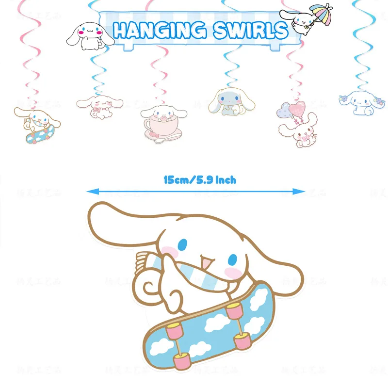 Sanrio Cinnamoroll suministros para fiestas temáticas, globos DIY, pancarta de cumpleaños, decoración de globos de látex, suministros para pasteles, tarjetas de invitación